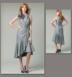 1232 Vogue Pamella Roland Longer Asymmetric lapped Shaped Flounce Overlay Dress, Flower, Belt 14-20 new